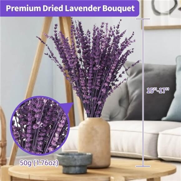 Dried Purple Lavender Flowers Bundle-Dried Preserved Lavender Bouquet 15-17" - Picture 3 of 7